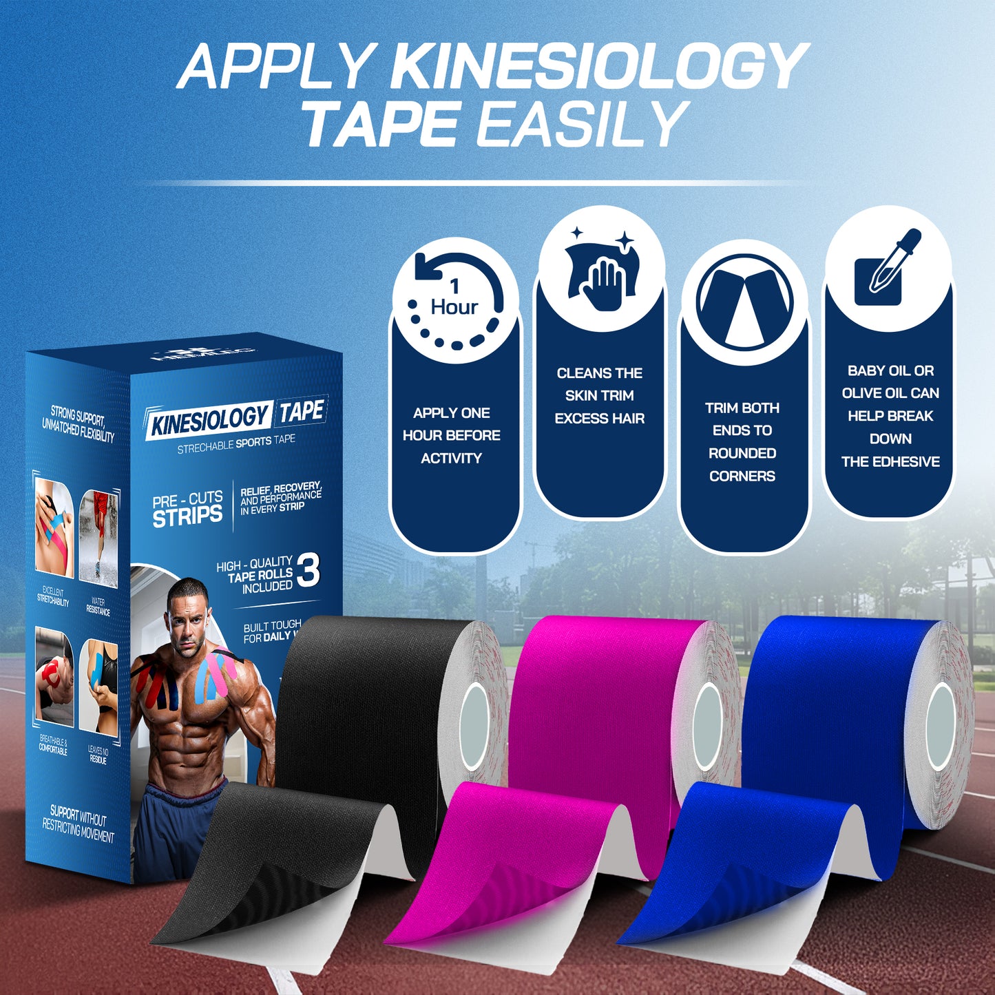 Pre-Cut Elastic Cotton Kinesiology Therapeutic Athletic Sports Tape