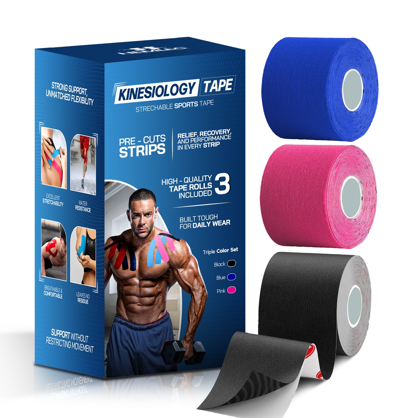 Pre-Cut Elastic Cotton Kinesiology Therapeutic Athletic Sports Tape